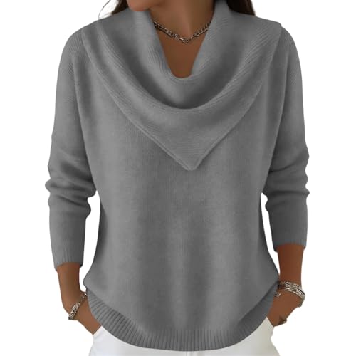 Women's Cashmere Jumpers Cashmere Jumpers Ladies Long Sleeve Womens Sweaters Womens Cowl Neck Sequin Top Cosy Sweater Women Casual Thick Knitted Jumper Spring Sweatshirt Pullover Tops Grey