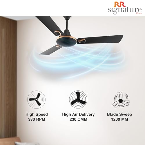 Image of RR Signature Triana 1200MM 2 Star BEE Certified Energy Efficient 50-Watt High-Speed Ceiling Fan For Home and Office (Black)