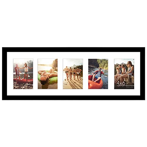 Americanflat 4×6 Collage Picture Frame with Shatter-Resistant Glass – Fits Five 4×6 Photos or Use as One 8×24 Picture Frame – Signature Collection – Collage Frames for Wall Display – Black