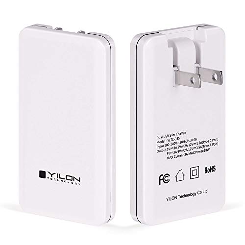 YILON Charging Adapter, Ultrathin 2-Port PD Charger with 18W Fast Charging, QC3.0, USB-C, for iPhone 11/12/Pro Max, Airpods, Galaxy, Smart Phones