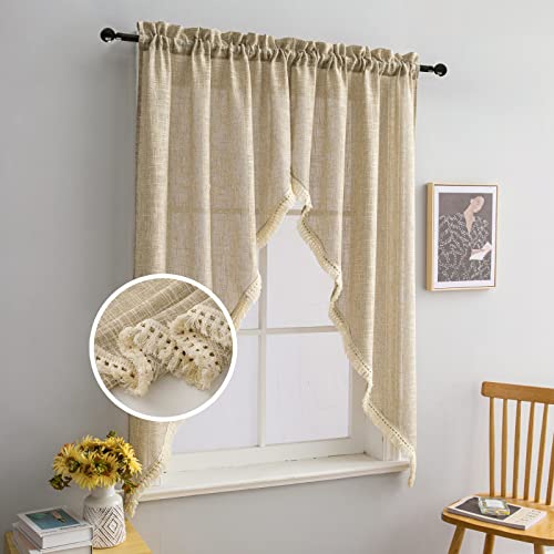 Beda Home Tassel Linen Textured Swag Curtain Valance, Taupe, 36 x 63 in