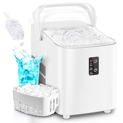 FOHERE Máquina de cubitos de hielo, cubitos de hielo en 5 minutos, 14 kg en 24 horas, mini máquina de cubitos de hielo autolimpiable, 2 tamaños de cubitos de hielo para cocina (Blanco)