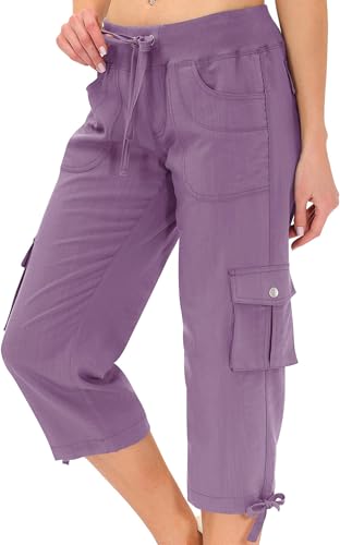 Image of MoFiz Womens Capris with Pockets Loose Fit Casual Capri Pants Dressy Lightweight Ladies Baggy Cargo Pants for Hiking