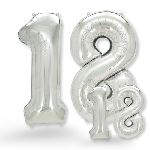 FUNXGO® Ballon decoration anniversaire 18 ans - Lot de 2 - Ballons Numéro 18 en Argent - deco anniversaire 18 ans femme ou homme - Gonflables à l'Hélium - Happy Birthday - Argenté Ballon Chiffre 18