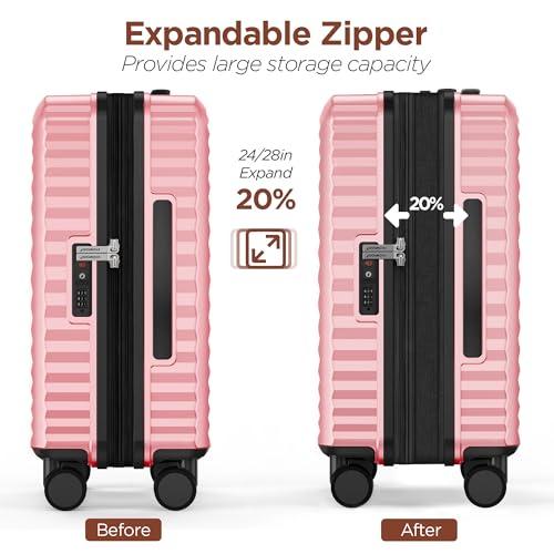 Image of SHOWKOO Suitcase Hardside Expandable Luggage Set, Suitcase with Double Spinner Wheels TSA Lock 3 Piece Set Pink (DB /TB /28in)