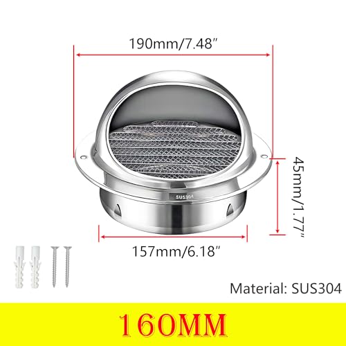 Qrity 1Pcs 304 Stainless Steel Air Vent Bull-Nose External Vent, Round Ventilation Grill Screen Hood - Image 2