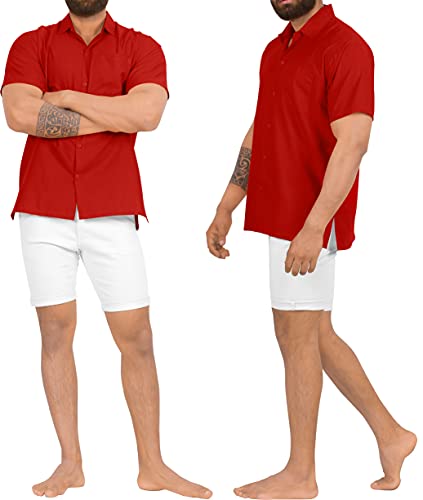 La Leela Men's Casual Button Down Short Sleeve Dress Work Untucked Shirt Oxford Solid Shirts For Men Xxl Red, Plain #TOP2