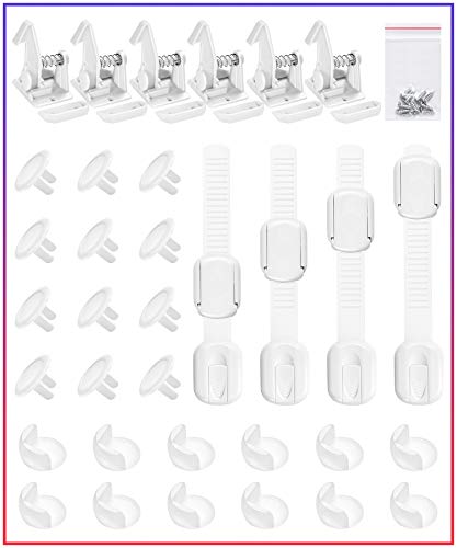 Baby proofing, Zpose 34 Pcs Baby Safety Kit, Cabinet Locks, Fridge Lock, Cabinet Straps, Outlet Covers, Corner Protector, Refrigerator Lock, Cabinet Lock, Ooutlet Plug Covers, Corner Protector