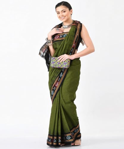 Image of COTTONSILK & KHANDUAPATA Shambalpuri Cotton Saree of Odisha Ikkat Orissa Traditional Handloom Sari | Bomkai | Pata | Nuapatana | sambalpuri saree | khandua patta sare | without Blouse S5