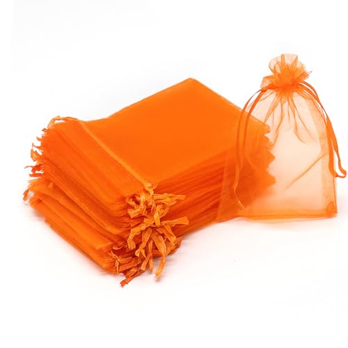 Bezall 50pcs Drawstring Organza Jewelry Candy Pouch Christmas Wedding Party Favor Gift Bags (8x12, Orange)