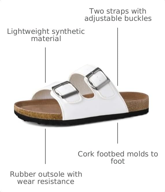 Image of mysoft Womens Flat Sandals Cork Footbed Slides with 2 Straps | Adjustable Buckle Slip On Comfortable Casual Light Weight Summer sandals