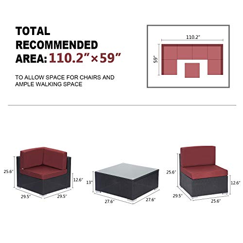 Kinsunny 7 PCs Outdoor Patio Sectional Set Black Rattan Wicker Furniture Sofa Set Conversation Chairs Thick Cushions with Pillows and Tea Table