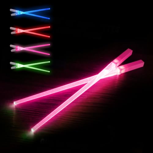 SithSticks® 2 Palillos Luminosos Rosas | Palillo de Sable Láser LED | Cubiertos Lavables y Reutilizables para Niños y Adultos | Comida China y Japonesa | Idea de Regalo | OriginalCorner®