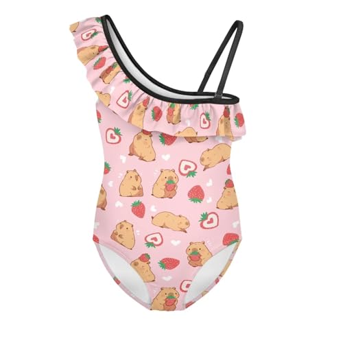 Girls One Piece Swimsuit Ruffle One Shoulder Bathing Suits Beach Swimwear for Kids Beach or Pool Party