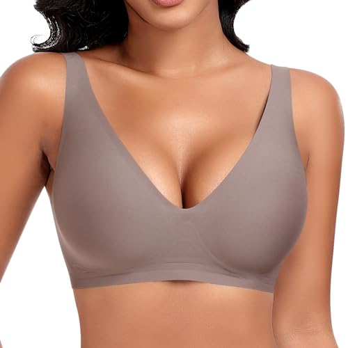 Image of DOCUMO Deep V Bras for Women No Underwire Comfort Wireless Bralettes Adjustable Sleep Seamless Plunge Bra with Bra Extender