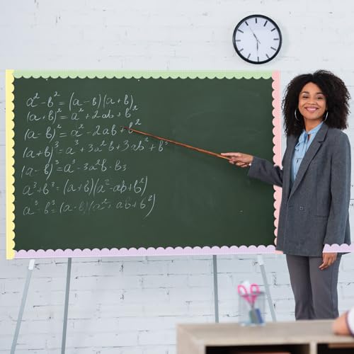 Image of Fuutreo 6 Roll 197 ft Pastel Composition Notebook Bulletin Board Borders Colorful Notebook Line Classroom Decoration Scalloped Trim Border Decor for Back to School Chalkboard Office Wall