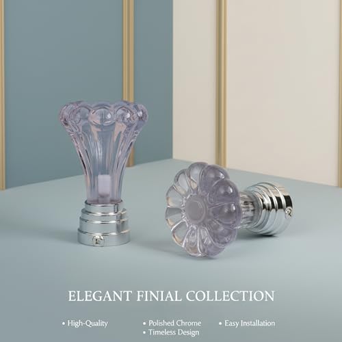 Image of Atlantic Curtain Rod Finials Set of 6 - Flower Style Decorative Textured Resin Finials for Standard Drapery Rods, Amethyst Purple