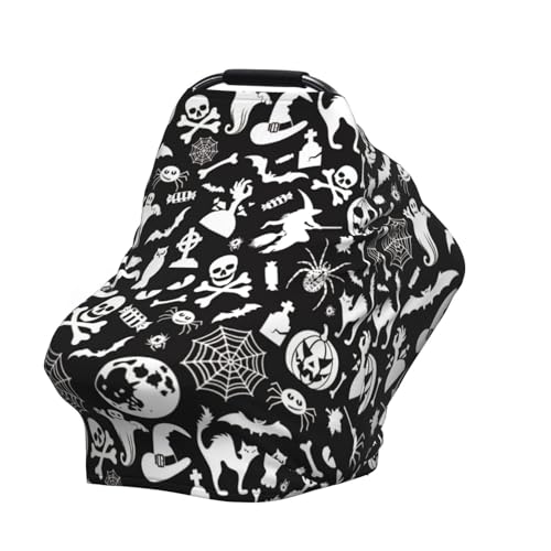 Image of Goth Halloween Skull Pumpkin Gothic Baby Stuff Car Seat Cover for Baby,Mom Nursing Breastfeeding Covers,Multi-Use Car Seat Canopy Carrier Cover,Newborn Shower Gift for Boys Girls