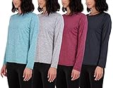 4 Pack: Womens Quick Dry Fit Tech Stretch Long Sleeve Athletic Workout Ladies T-Shirt Tee Top Running Compression UPF Sun Rash Guard Swim Gym Active Wear Crew Exercise Yoga Zumba Exercise- Set 7, L