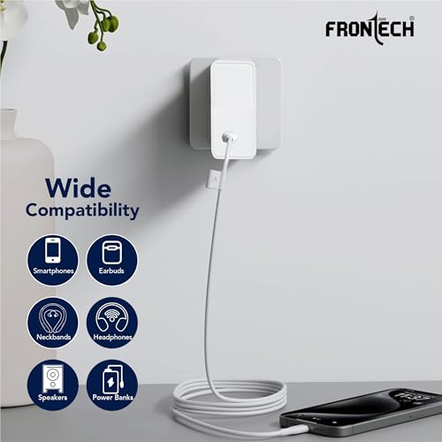 Image of Frontech SVC Single Port Mobile Charger | 120W Fast Charging | USB Type C | Compatible with Smartphone /Earbuds /Tab | White (MCH-0024)