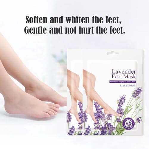 6 Paar Fußmaske Hornhaut Entfernen FußPeeling Fussmaske, Feuchtigkeitsspendende Fußmasken Socken, Fußpflege für Trockene und Rissige Füße, Fussmaskensocken für Männer und Frauen Fusspflege (Lavendel)