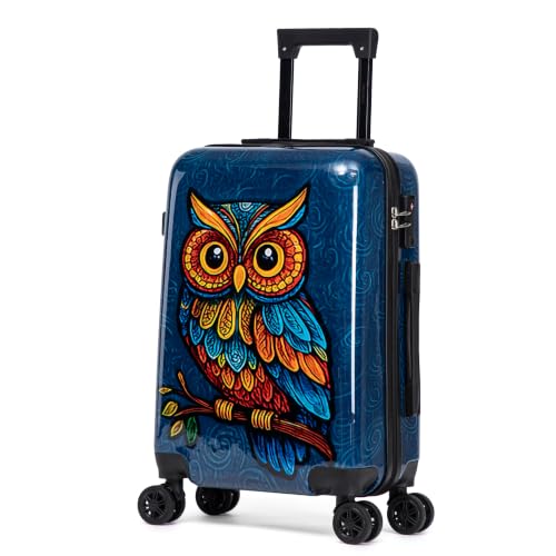 Image of InUSA Owl Print 20-Inch Carry-on Hardside Spinner Luggage Durable TSA Lock