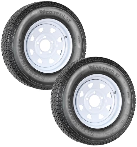 eCustomrim 2-Pack Trailer Tire On Rim ST185/80D13 Load Range C 5 Lug White Spoke Wheel - 2 Year Warranty w/Free Roadside