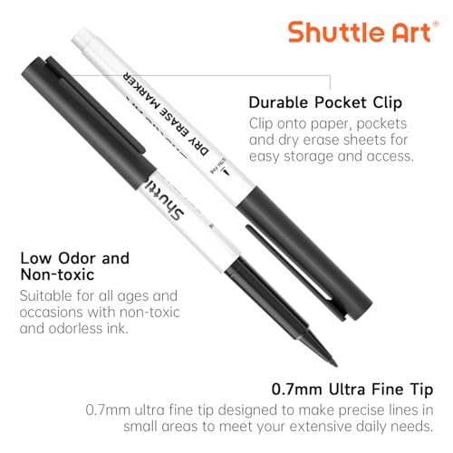 Image of Shuttle Art Ultra Fine Dry Erase Markers, 15 Pack Black Whiteboard Markers with Erase, Dry Erase Markers Perfect For Writing on Whiteboards, Dry-Erase Boards,Mirrors for School Office Home