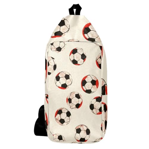 Sac à dos à bandoulière homme femme motif football rouge noir blanc compact