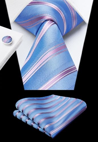 Image of HISDERN Mens Tie Set Classic Woven Ties and Pocket Square Cufflinks Set Formal Business Wedding Neckties Handkerchief