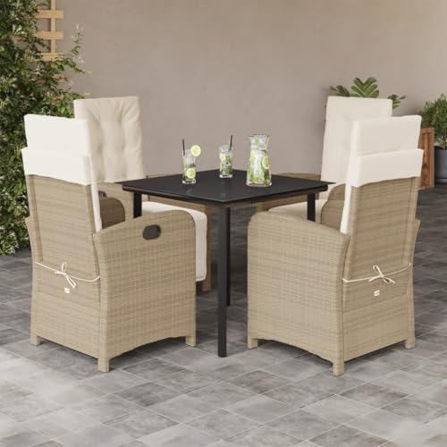 KCCKOM Garden Furniture Set 5 Piece Patio Dining Set with Cushions Beige Poly Rattan