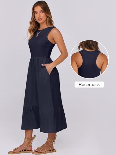 Image of ANRABESS Women Midi Dresses 2026 Summer Casual Sleeveless Sundress High Neck Tank Top Racerback Flowy Beach Dress & Pockets