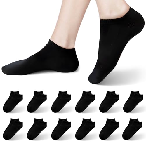 Fioscyra 12 Paia Calzini Uomo Corti, Calzini Donna Corti, Calze Uomo Cotone Corte, Fantasmini Uomo Corti, Calze Nere Traspirante Antiodore Estive, Fantasmini Sportivi Unisex Adulto