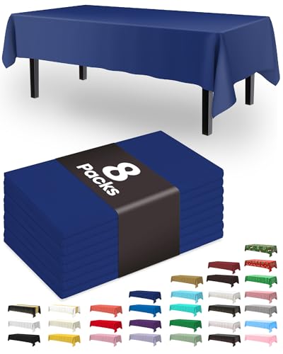 Image of Pureegg Plastic Table Cloth Disposable 8 Pack 54 x 108 Inch, Navy Blue