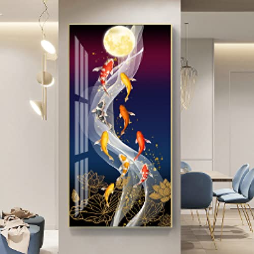 Peinture Neuf Poissons Feng Shui 50x100cm : optimisez l'énergie de votre chambre sans cadre