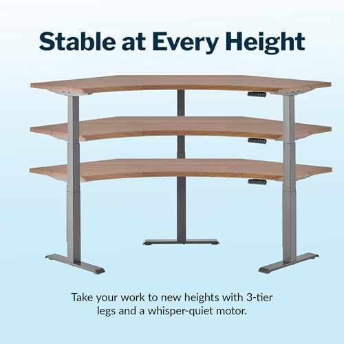 Image of Vari Command Center Electric Standing Desk - 120 Curved Sit-Stand Gaming Desk Corner Workstation for Triple Monitors + Sloped Front Edge, 4 Height Settings, 200 lb Capacity (Walnut Top /Slate Legs)