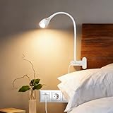 acegoo Minimalistische Leselampe zum Anklemmen an Bett-Kopfteil, dimmbare Buchleuchte, 3000K/bernsteinfarbenes Licht mit USB-C-Adapter, flexibler Schwanenhals & praktischer Lampenkopfschalter, CRI 90+