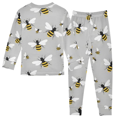 Pajama Sets Long Sleeve Bee Pattern on Gray Soft Comfy Sleepwear 2 Piece PJS 3-8T3