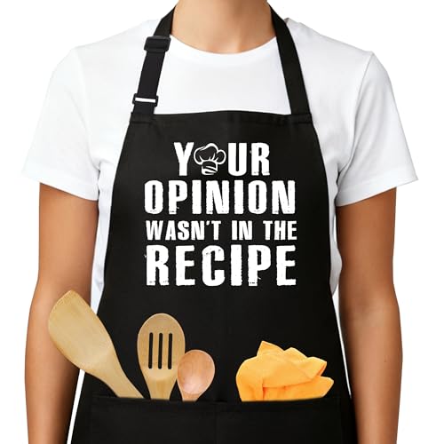 heiyihe Funny Aprons for Men with Pockets, Cooking Gifts for Men, Your Opinion Wasn't In The Recipe, Perfect for Cooking, Gardening, Bartending, Birthday Christmas Baking Gift-A21