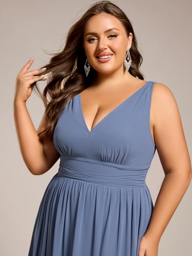 Image of Ever-Pretty V Neck Sleeveless Pleated Chiffon Maxi Plus Size Formal Dress for Women Bridesmaid Dresses 09016-DA