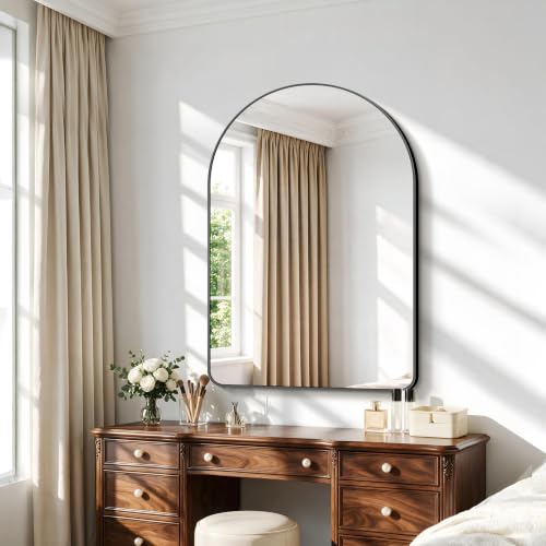 Image of BONEWEI Arched Wall Mirror,36x48 inch Black Arched Mirror Bathroom,Vanity Mirror for Over Sink Metal Frame,Tempered Glass Arch Mirrors for Bedroom,Entryway,Living Room,Home Decor Shatter-Proof