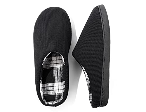 Greatonu Zapatillas de estar por casa de espuma viscoelástica para hombre, cómodas zapatillas de estar por casa Fuzzy, con forro polar, para interiores y exteriores,Negro T,talla 46-47