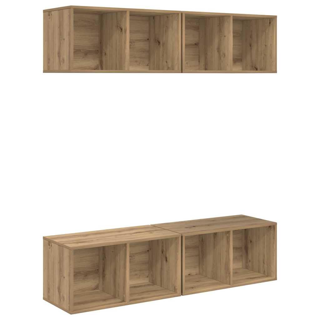 Set di 4 mobili bassi per TV, montaggio a parete, in rovere Artisan