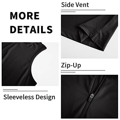 Lastfor1 Women's Golf Polo Sleeveless Shirt Zip-Up Upf 50+ Uv Protection Athletic Tops Slim Fit Quick Dry Lightweight Black L #TOP2