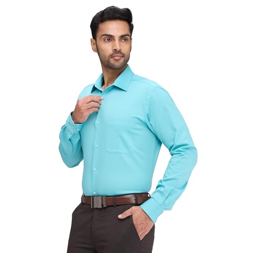 Image of Raymond Men's Slim Fit Solid Pattern Pure Cotton Semi Cut Away Collar Full Sleeve Formal Shirt