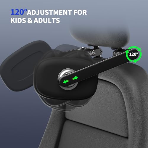 Image of DHOUSE Car Headrest Pillow, Adjustable Head Neck Support Pillow, Travel Sleeping L Shaped Design for Kids and Adults, Only Suitable for Car Seat Headrest with Poles, Black