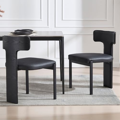 Ya-Home Juego de 2 Sillas de Comedor Modernas Acolchadas con Tapicería de Eco-Piel y Patas de Madera y Metal para Cocina y Salón Color Negro