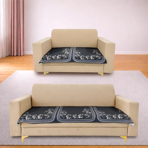 Image of Homerz Premium 'Luxe Series' Holland Velvet Sofa Cover | Smooth Finish | Anti-Skid Fleece Backing | Soft Touch Couch Protector for Living Room (Grey, 5 (3+2) Seater, Only Seat Cover)