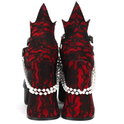 Image of KOKOMOMO Womens Lace Flower Heels Goth Platform Shoes Chunky High Heel Mary Janes Gothic Shoe