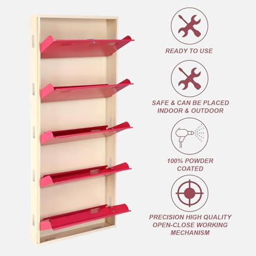 Image of Metal Shoe Rack Wall Mounted for Home with Central Locking 5 Door 28 inch Wall Mounted Metal 15 Pair Shoe Rack Cabinet Pre-Assembled Rack Shelves 3 Year Warranty (Pink & Ivory)